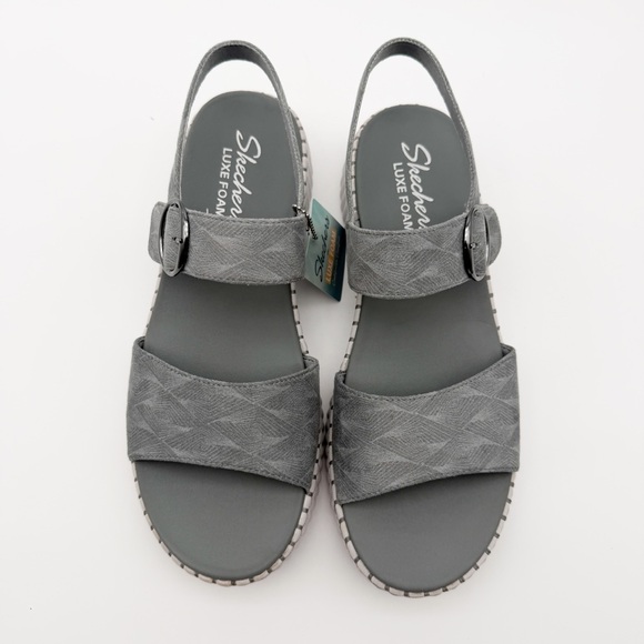 Skechers Wilshire BLVD Illusion of Love Foam Wedge Slingback Sandal Gray 11 NEW - Picture 3 of 16